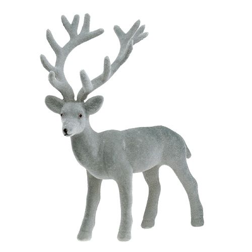Floristik24 Figura da decorare cervo floccato grigio 22 cm 3 pezzi
