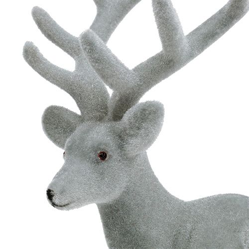 Floristik24 Figura da decorare cervo floccato grigio 22 cm 3 pezzi