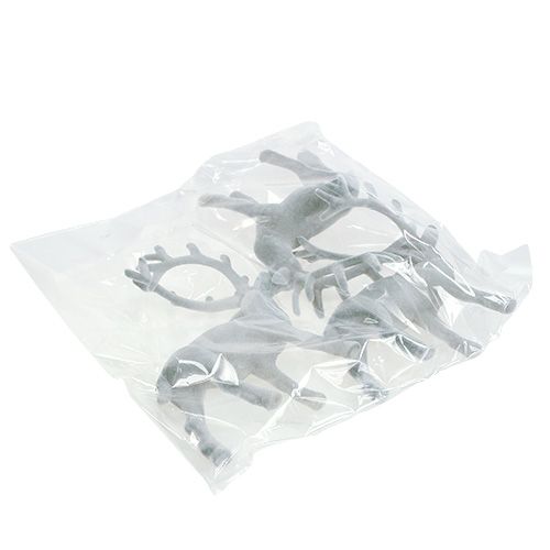 Floristik24 Figura da decorare cervo floccato grigio 22 cm 3 pezzi