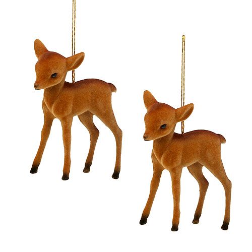 Floristik24 Figura decorativa renna giovane marrone 7,5 cm floccata 2 pezzi