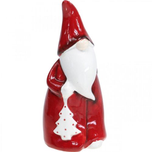 Floristik24 Statuina Babbo Natale in Ceramica Rossa, Bianca H20cm