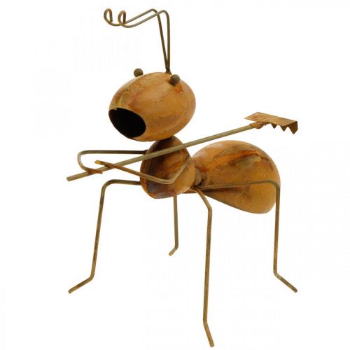 Prodotto Figura decorativa formica in metallo con rastrello decorazione da giardino ruggine 21,5 cm