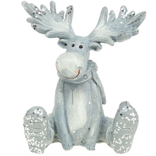 Floristik24 figura per decorazioni elk seduto 8,5 cm grigio chiaro 2 pezzi