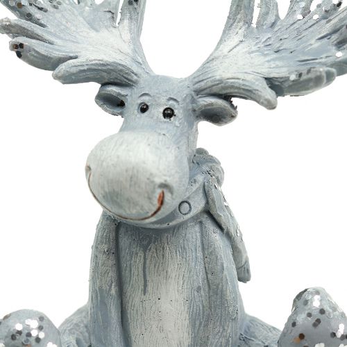 Floristik24 figura per decorazioni elk seduto 8,5 cm grigio chiaro 2 pezzi
