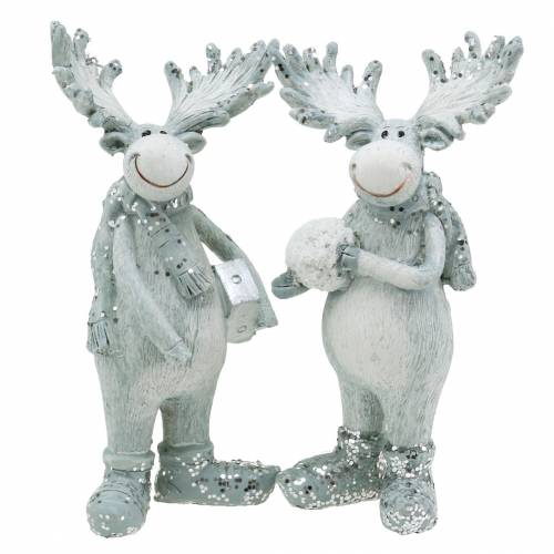 Floristik24 figura per decorazioni Moose in piedi 13 cm grigio chiaro 2 pezzi