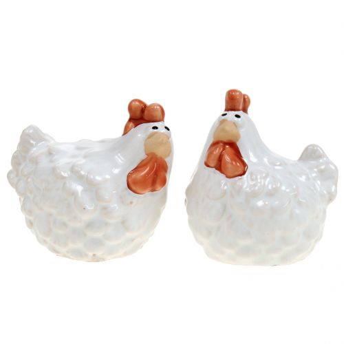 Floristik24 Pollo decorativo bianco, figura in ceramica, decorazione pasquale 2 pezzi