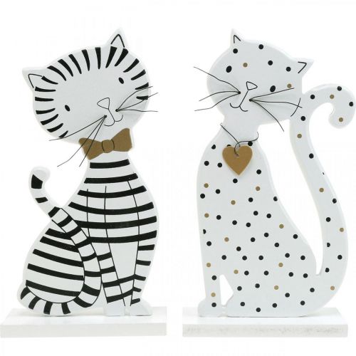 Floristik24 Figura decorativa gatto, decorazione negozio, figure gatto, decorazione in legno 2 pezzi