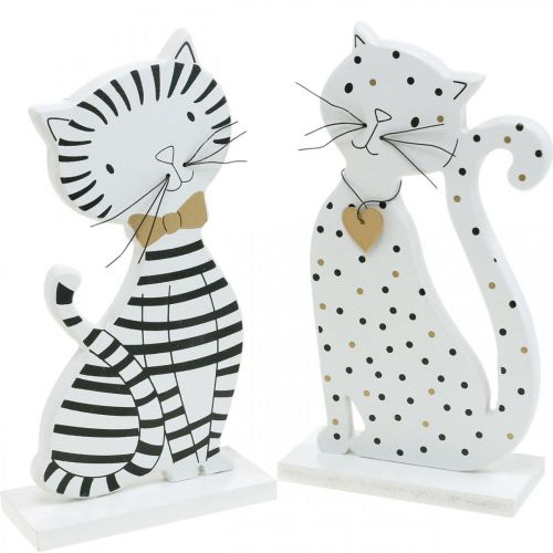 Floristik24 Figura decorativa gatto, decorazione negozio, figure gatto, decorazione in legno 2 pezzi