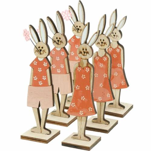 Floristik24 Figura decorativa Coniglietto pasquale arancione, coniglietto in legno bianco Decorazione pasquale 6 pezzi