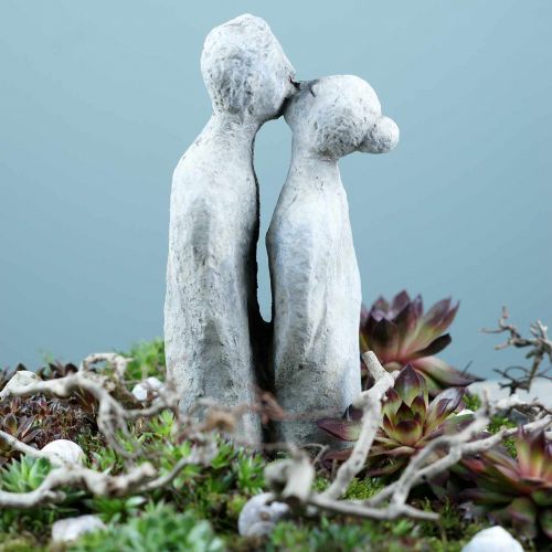 Floristik24 Figura decorativa coppia che si bacia in pietra grigia 10 × 8 cm H28 cm