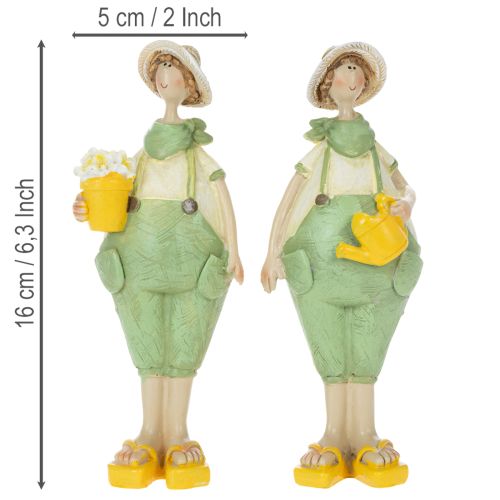 Statuette decorative da giardiniere, decorazione da tavola, estate, verde/giallo, 16,5 x 5,5 cm, 2 pezzi | Floristik24.it