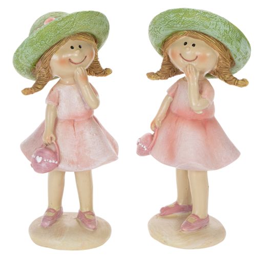 Statuette decorative di ragazze con cappello, rosa e verdi, 6,5x5,5x14,5 cm, 2 pezzi acquistare | Floristik24.it
