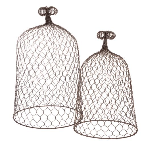 Campanella decorativa in metallo, traliccio, cappuccio in filo metallico, marrone, finitura ruggine, H50/41cm Ø30/25cm, set da 2 acquistare | Floristik24.it