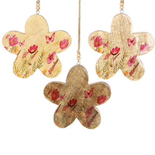 Prodotto Fiori decorativi in legno da appendere Primavera Rosa naturale 16 cm 3 pezzi
