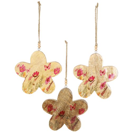 Prodotto Fiori decorativi in legno da appendere Primavera Rosa naturale 16 cm 3 pezzi