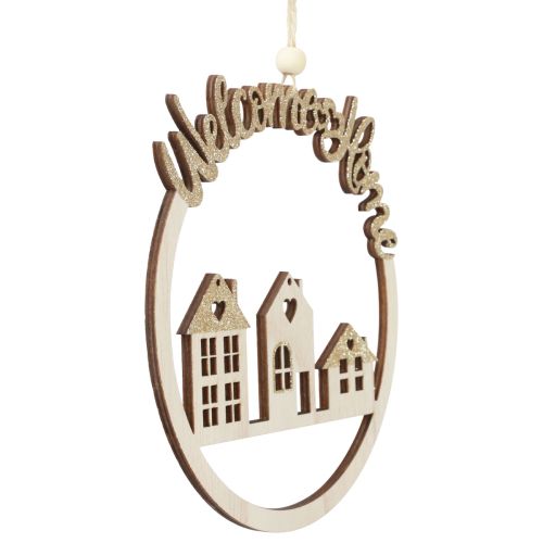 Floristik24 Decorazione da appendere in legno glitter oro Welcome Home Ø16,5cm 6 pz