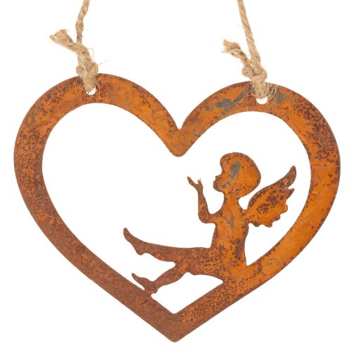 Ornamenti decorativi in metallo da appendere, finitura effetto ruggine, design a forma di angelo a cuore, Ø15 cm, 6 pezzi | Floristik24.it
