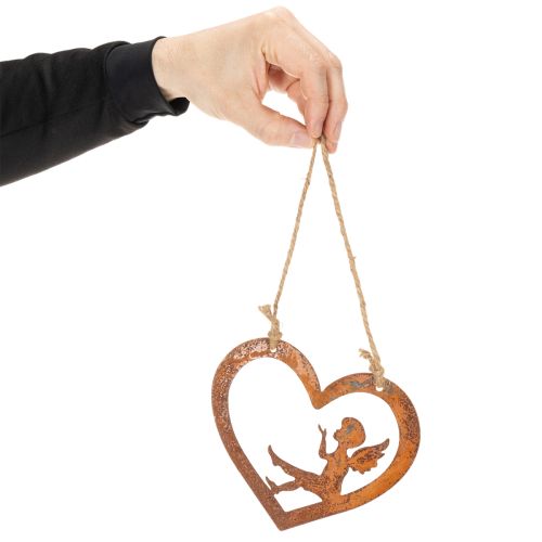 Ornamenti decorativi in metallo da appendere, finitura effetto ruggine, design a forma di angelo a cuore, Ø15 cm, 6 pezzi | Floristik24.it