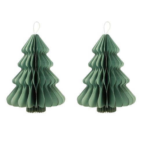 Prodotto Albero di carta decorativo da appendere Natale menta argento H40cm 2 pezzi