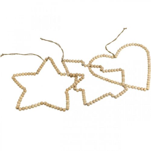 Prodotto Appendiabiti Deco Natale perline di legno cuore stella albero H20cm 3pz