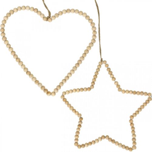Prodotto Appendiabiti Deco Natale perline di legno cuore stella albero H20cm 3pz