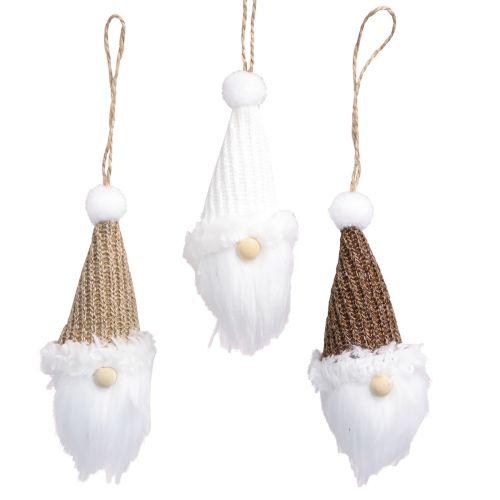 Appendiabiti decorativo Gnomo natalizio bianco marrone H11cm 3 pz