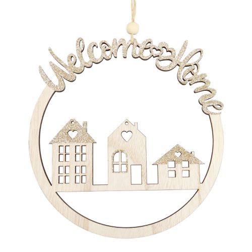 Floristik24 Decorazione da appendere in legno glitter oro Welcome Home Ø16,5cm 6 pz