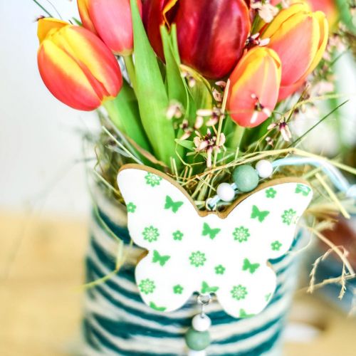 Floristik24 Decorazione da appendere cuore fiore farfalla bianco, verde decorazione primaverile in legno 6 pz