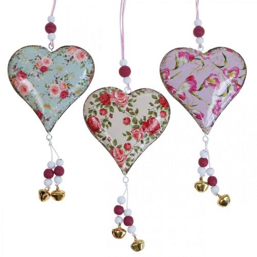 Ciondolo decorativo con fiori vintage deco a forma di cuore 8,5x9 cm 3 pezzi