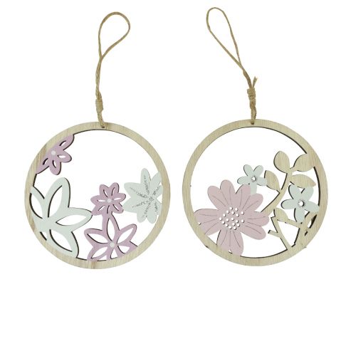 Prodotto Appendiabiti decorativo fiori in legno bianco naturale viola glitter Ø12cm 6 pezzi