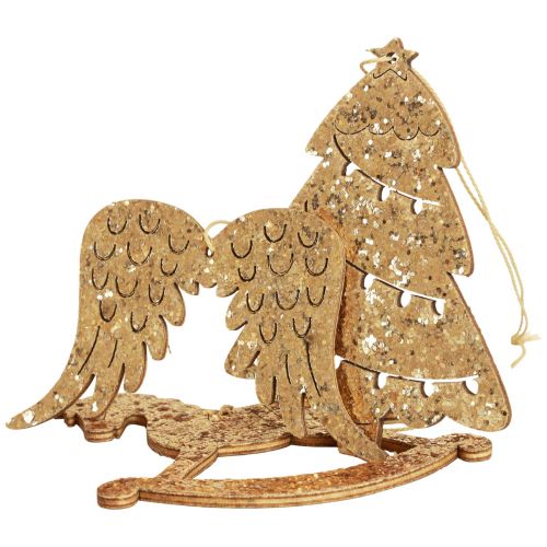 Floristik24 Appendino decorativo in legno glitter oro decorazioni per albero di Natale 10 cm 6 pz