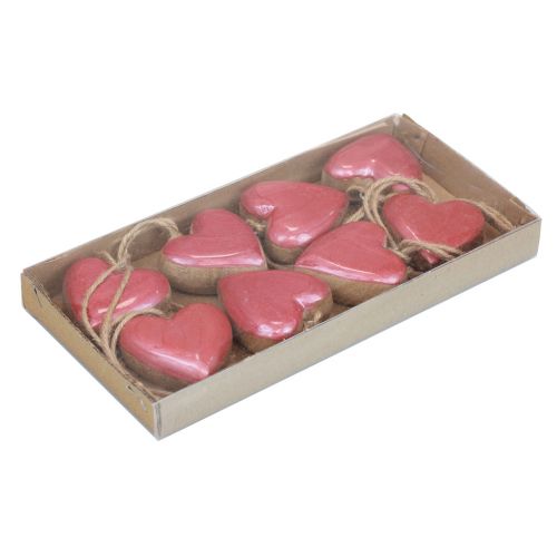 Prodotto Appendino decorativo in legno decorazione cuori in legno rosa lucido 6 cm 8 pz