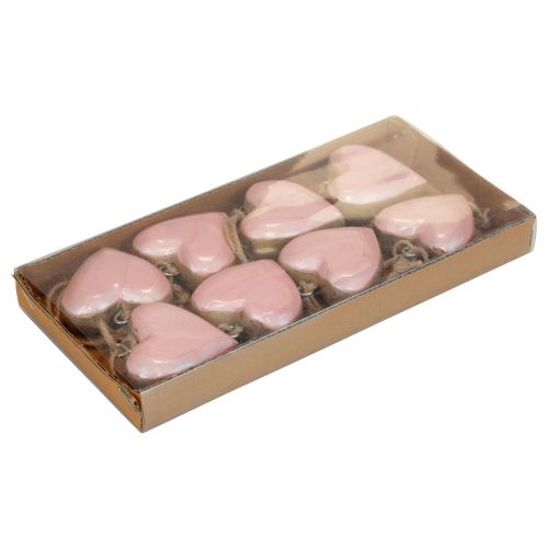 Prodotto Appendino decorativo in legno decorazione cuori in legno rosa chiaro lucido 6 cm 8 pz