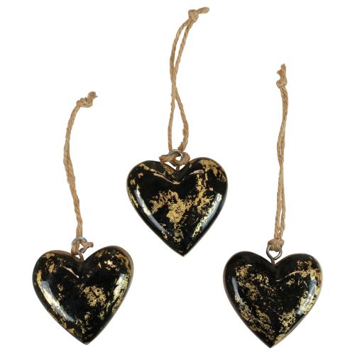 Prodotto Appendino decorativo in legno decorazione cuori in legno naturale nero oro 6 cm 8 pz
