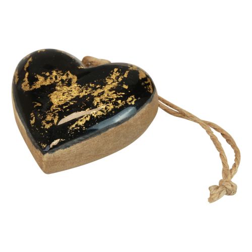 Prodotto Appendino decorativo in legno decorazione cuori in legno naturale nero oro 6 cm 8 pz
