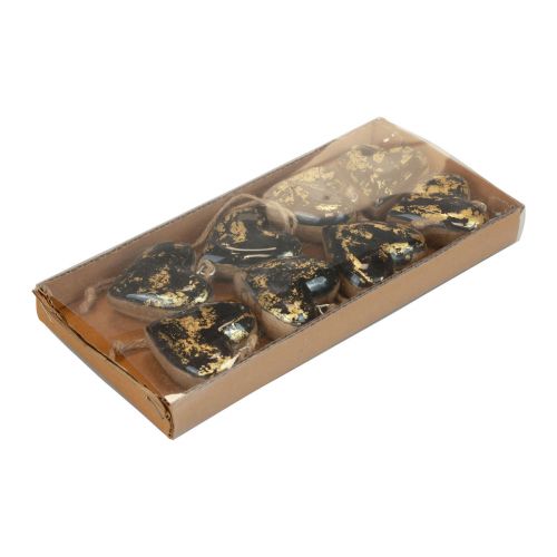 Prodotto Appendino decorativo in legno decorazione cuori in legno naturale nero oro 6 cm 8 pz