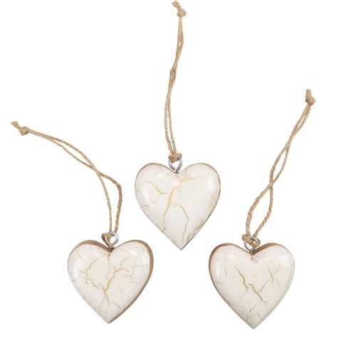 Floristik24 Appendino decorativo in legno cuori di legno bianco naturale/oro craquelure 6 cm 8 pz