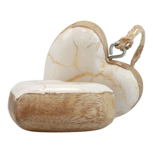 Prodotto Appendino decorativo in legno cuori di legno bianco naturale/oro craquelure 6 cm 8 pz