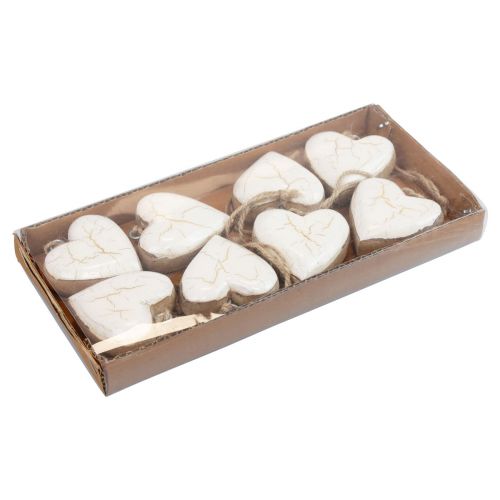 Prodotto Appendino decorativo in legno cuori di legno bianco naturale/oro craquelure 6 cm 8 pz