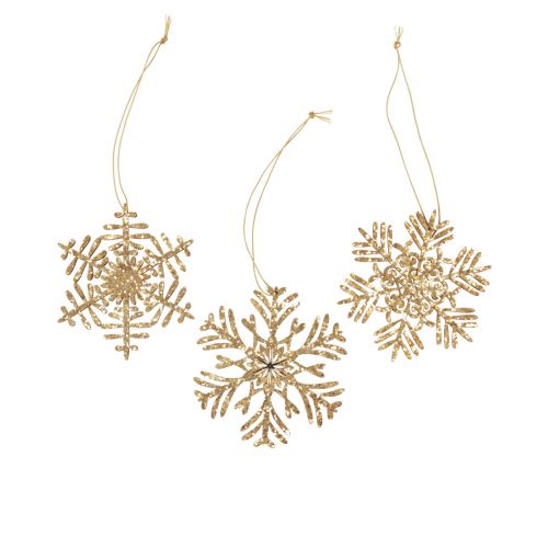 Prodotto Appendino decorativo fiocchi di neve in legno deco oro invernale Ø10 cm 9 pezzi