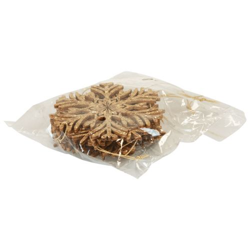 Prodotto Appendino decorativo fiocchi di neve in legno deco oro invernale Ø10 cm 9 pezzi