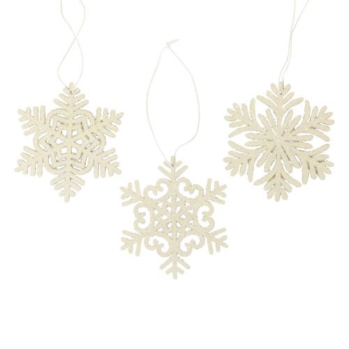 Floristik24 Appendino decorativo fiocchi di neve decorativi in legno glitter bianco Ø10 cm 12 pezzi