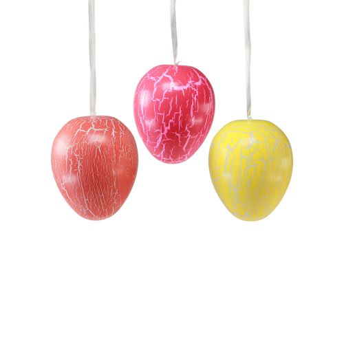 Floristik24 Appendino decorativo Uova di Pasqua craquelure giallo/rosa/rosso Ø8,5 cm 3 pz