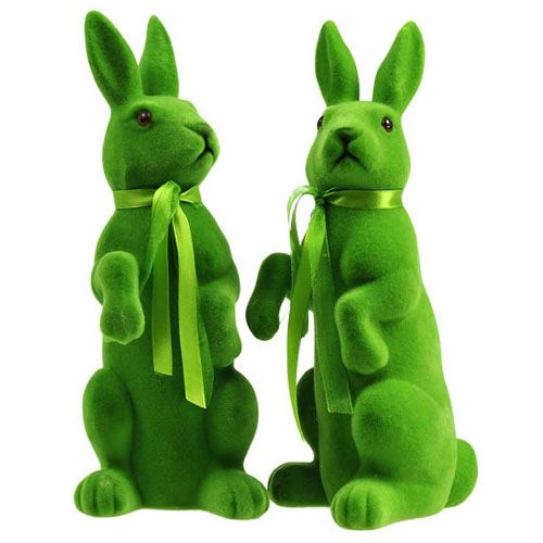 Floristik24 Conigli decorativi seduti verdi floccati H27,5cm 2pz