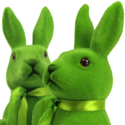 Floristik24 Conigli decorativi seduti verdi floccati H27,5cm 2pz
