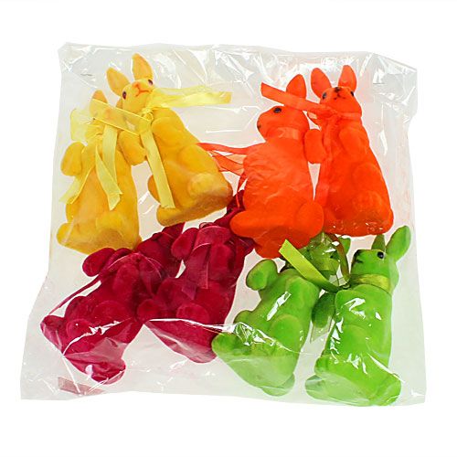 Floristik24 Coniglio decorativo seduto floccato colorato H14,5cm 8 pezzi