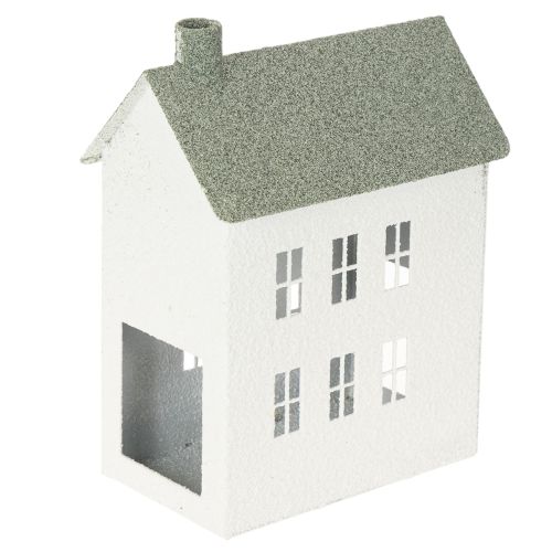 Casetta decorativa in metallo a forma di casa con finestre e camino, 22 cm