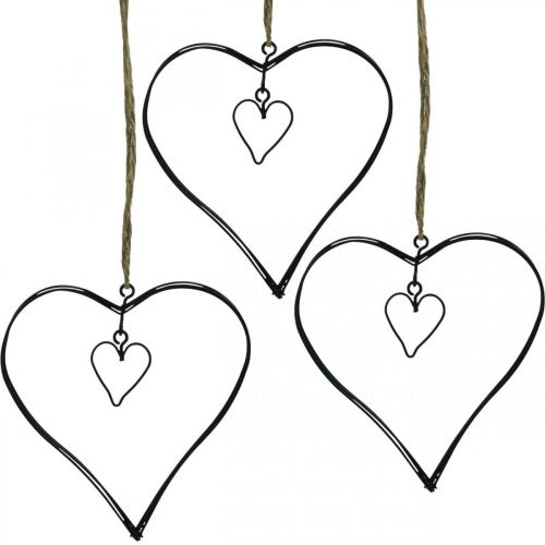 Floristik24 Cuore decorativo per appendere cuore in metallo nero 10,5 cm 6 pezzi