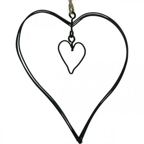 Floristik24 Cuore decorativo per appendere cuore in metallo nero 10,5 cm 6 pezzi