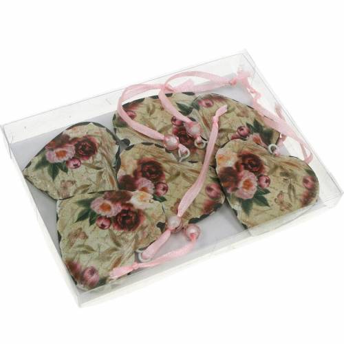 Floristik24 Deco cuore peonie cuore in metallo nostalgico da appendere 6 pezzi